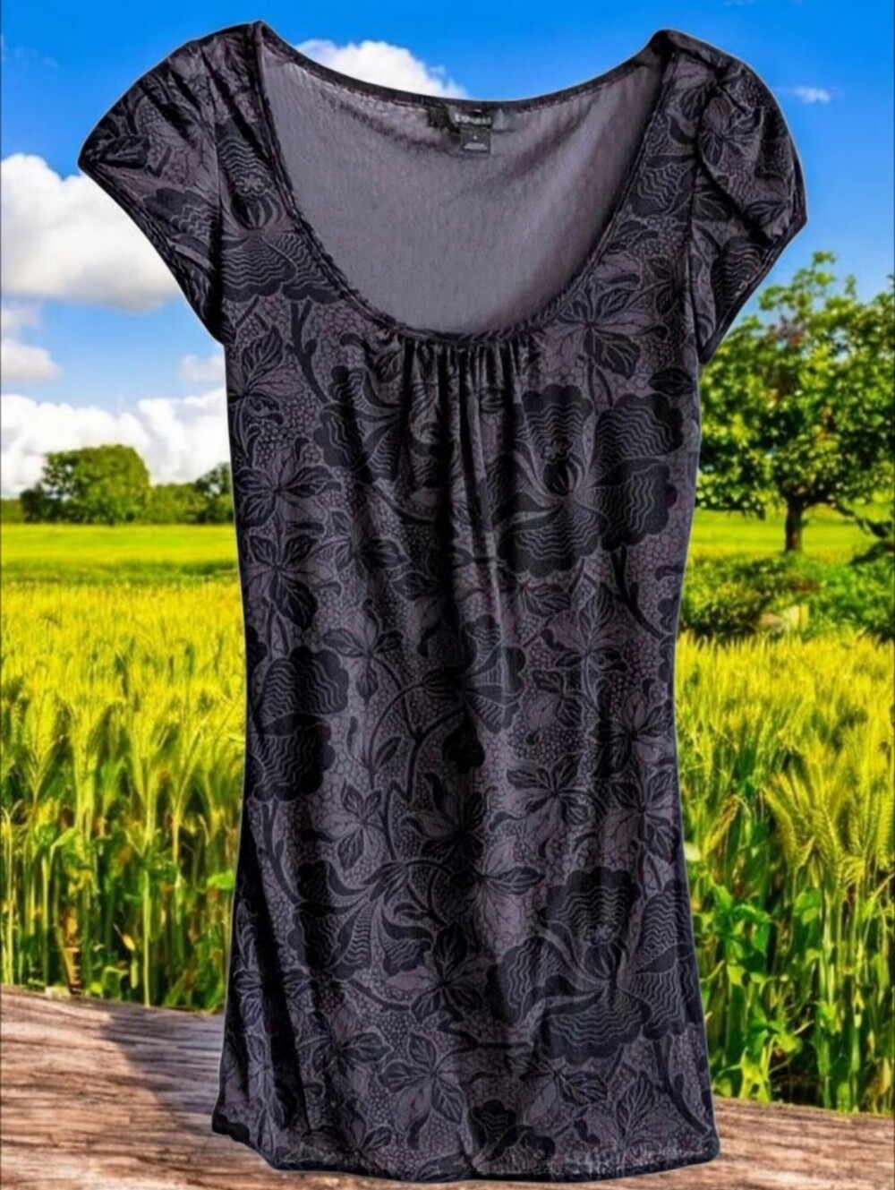 Vintage EXPRESS Mesh Short Cap Sleeve Floral Sheer Y2K Goth Grunge